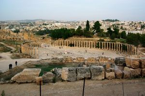 The Forum of Jerash, in Jordan. a forum was a gathering place of great social significance, and often the scene of diverse activities, including political discussions and debates, rendezvous, meetings, et cetera. This file is licensed under the Creative Commons Attribution 3.0 Unported license. Author Berthold Werner (https://commons.wikimedia.org/wiki/User:Berthold_Werner/Jordanien)